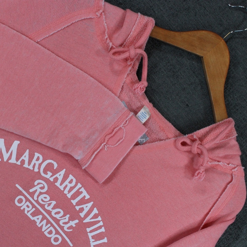 Margaritaville Resort Orlando Pink Hoodie Sweatshirt V-Neck Distressed Large